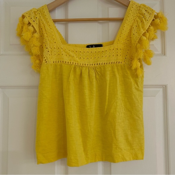 LULU’S Aileen Yellow Eyelet Lace Tasseled Top Medium - Picture 7 of 8